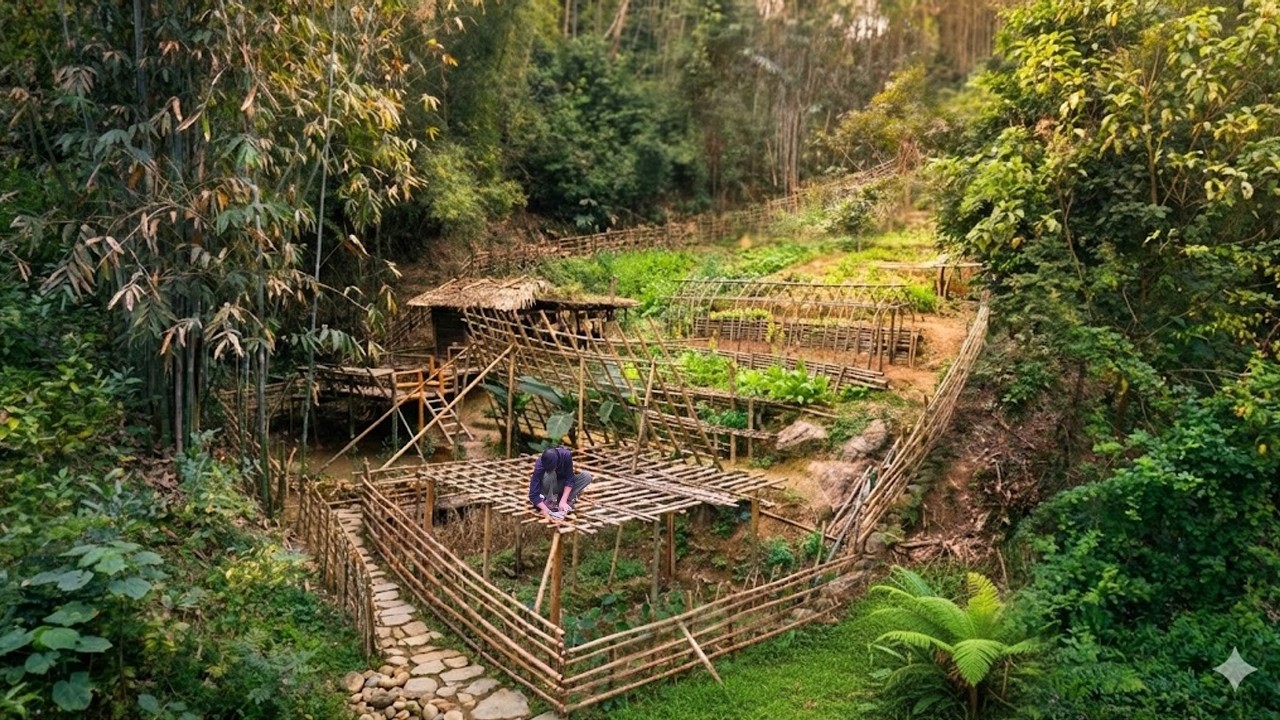 Full Video: 365 days of building a farm in the forest. Constructing  bamboo house, raising livestock