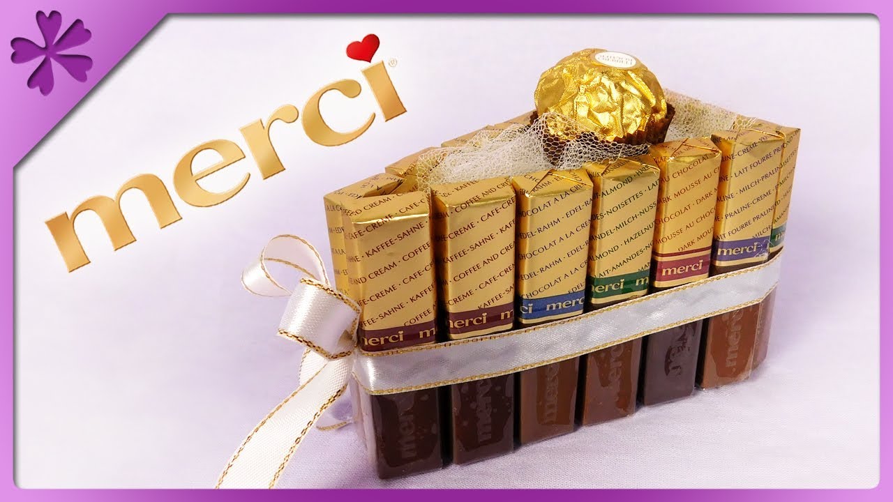 DIY Merci chocolate candy cake, gift for mom, dad, grandma (ENG Subtitles) - Speed up #601