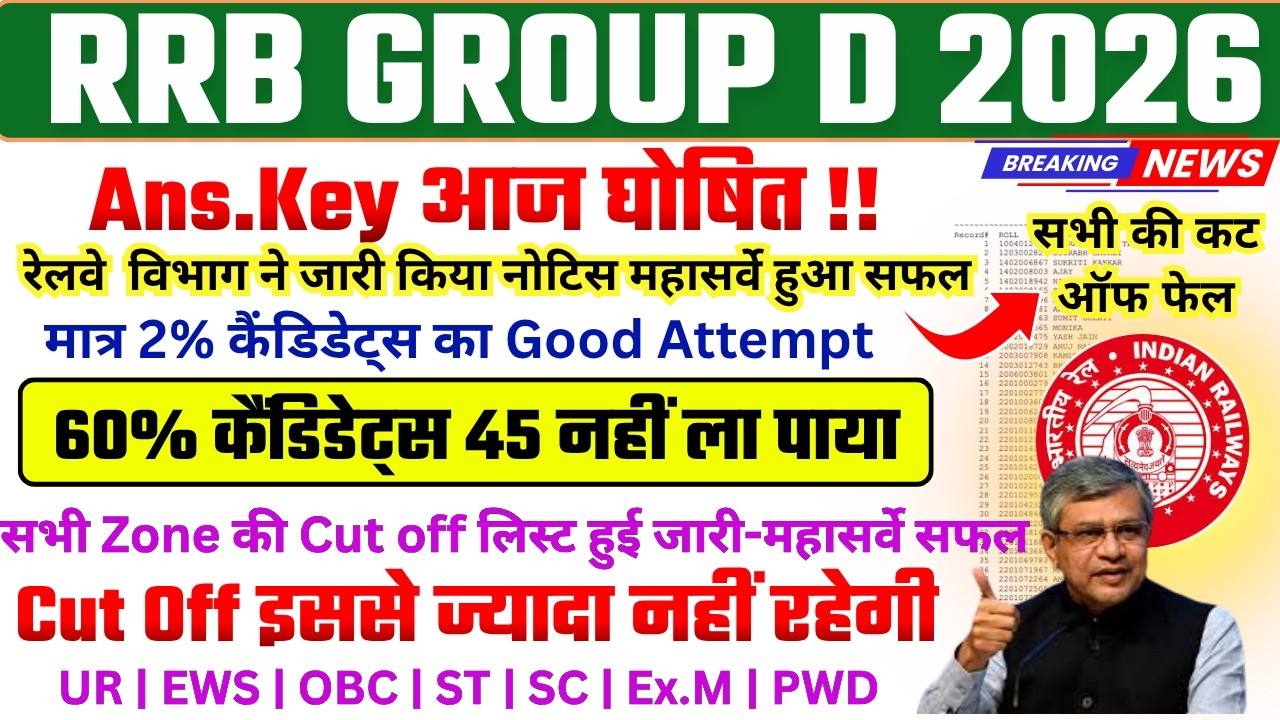 RRB GROUP D ANSWER KEY TODAY👉📄 RRB GROUP D CUT OFF 2026 || RRB GROUP D HARD SHIFT , NORMALISATION