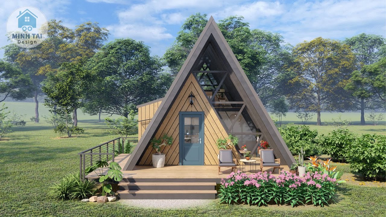 A-frame House Design 6x7m (20x23ft) | 1 Bedroom House Plans (MTD63)