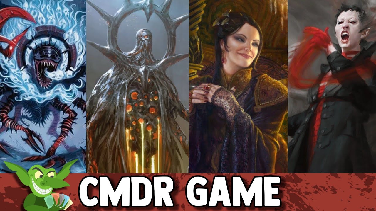 The Mindskinner vs Solphim, Mayhem Dominus vs Marchesa the Black Rose vs Anje Falkenrah CMDR game