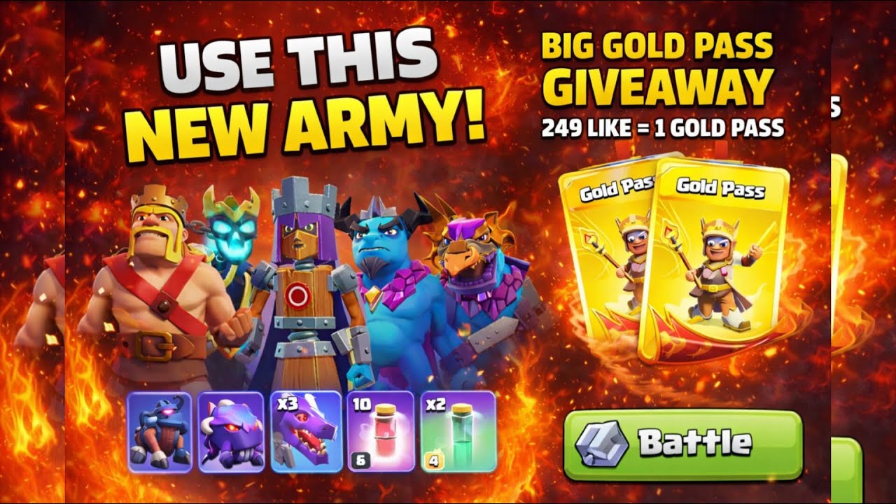 LIVE COC Gold Pass Giveaway!🎁 Jaldi Aao! New Army & Base Visit Clashofclans 