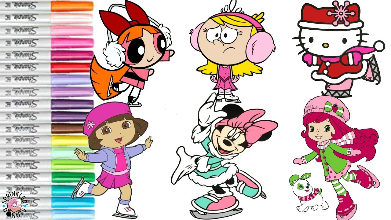 Winter Skating Coloring Book Compilation Powerpuff Girls Hello Kitty Minnie | SPRiNKLED DONUTS
