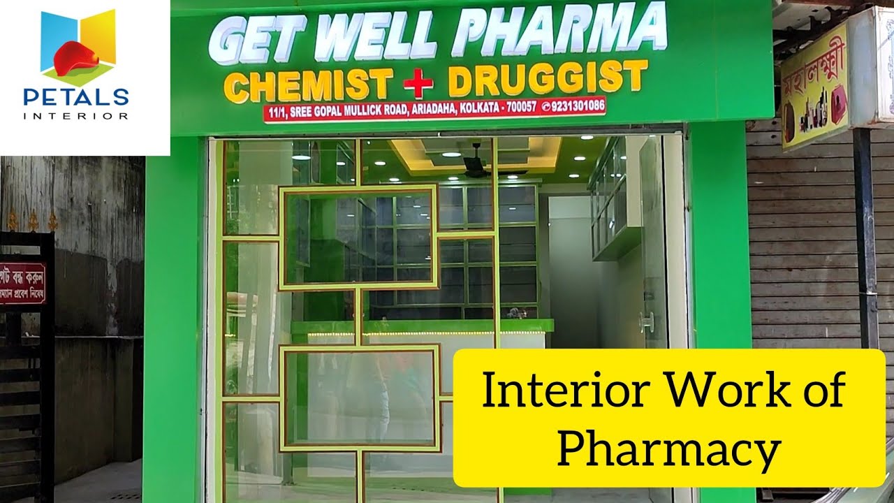 Get Well Pharma | 10ft x 17ft l  Interior Design of Pharmacy | Petals Interior