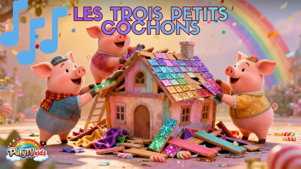 🎶 Les Trois Petits Cochons🎵 |Chanson Enfants en Français | Dessin Animé Musical | PufyTVkids #anime