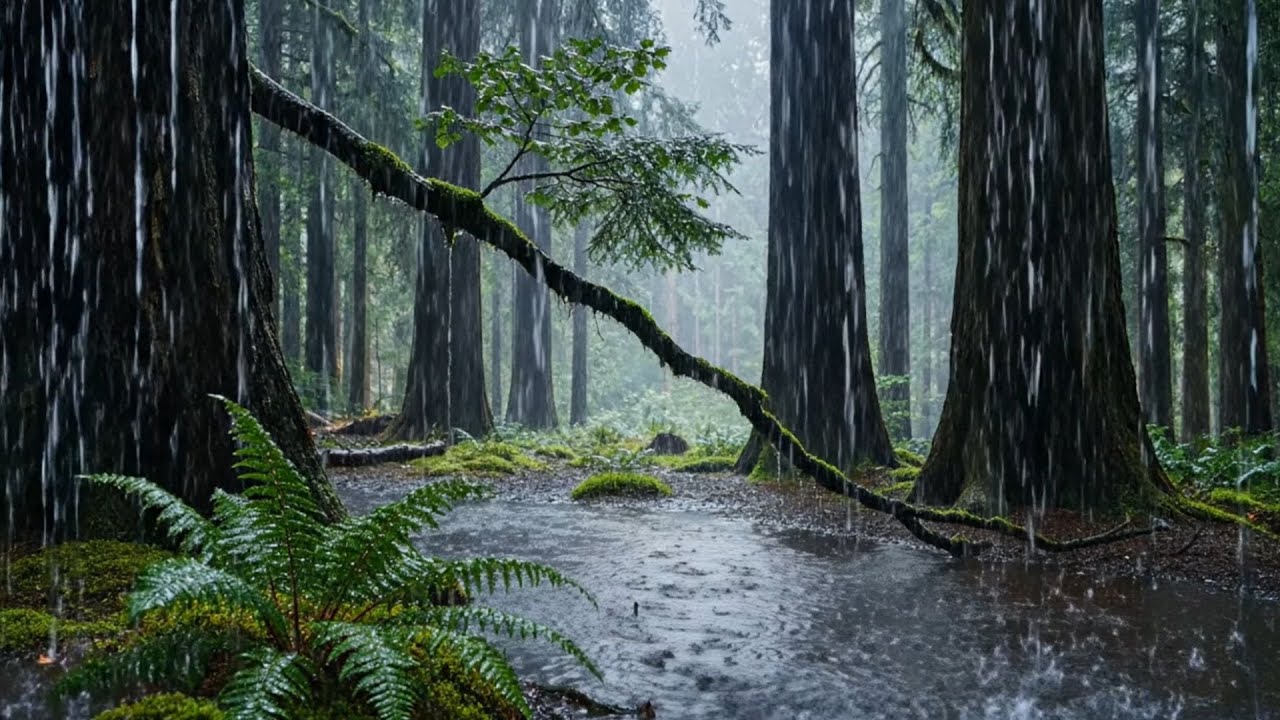 Heavy Rain in a European Forest  Deep Relaxing Nature Rain Ambience