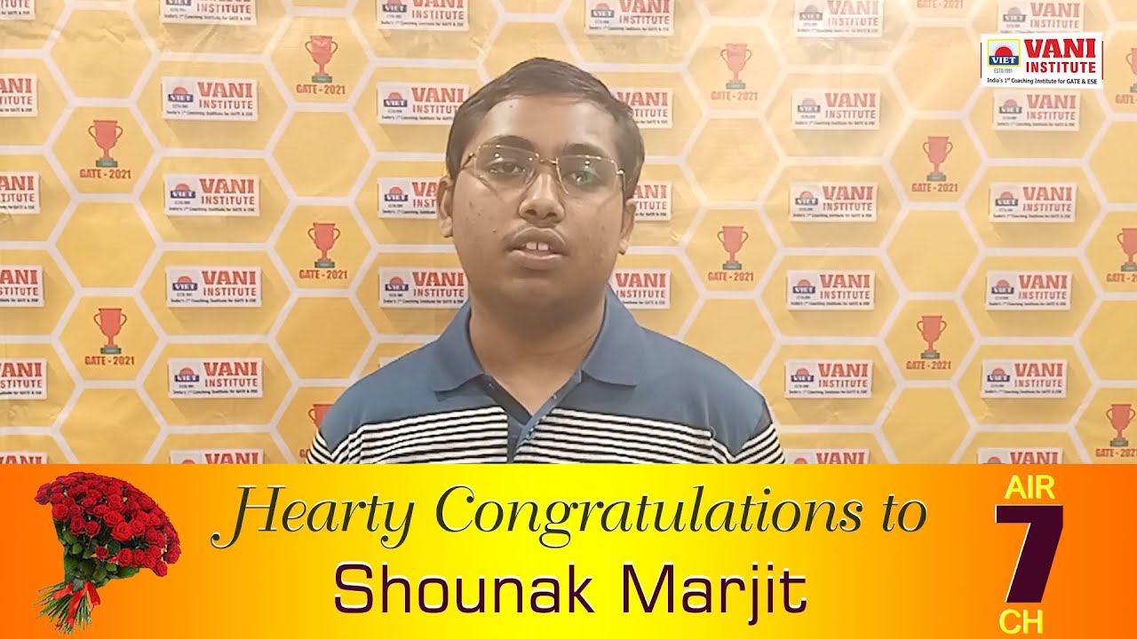 GATE 2021 CHEMICAL 7th Ranker Testimonial | Shounak Marjit | VANI INSTITUTE