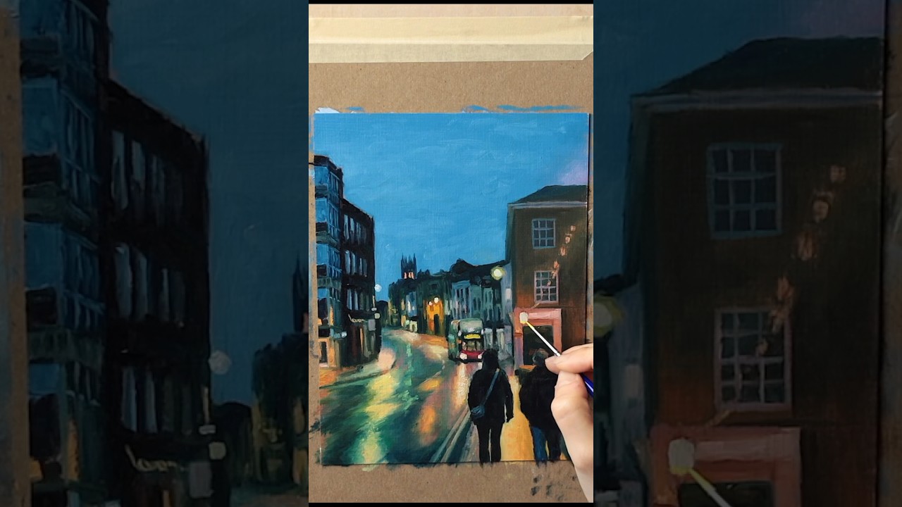 Painting a cozy rainy city #painting #oilpainting #art #artist #artwork #realistic #artshorts