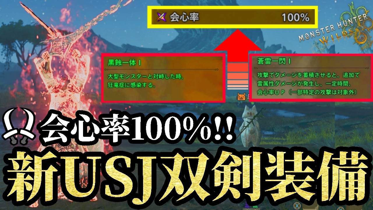 【会心率１００％】絶対に作成するべき‼️『USJ装備』のシリーズスキルで双剣装備組んでみたので紹介！【モンハンワイルズ】【双剣装備】