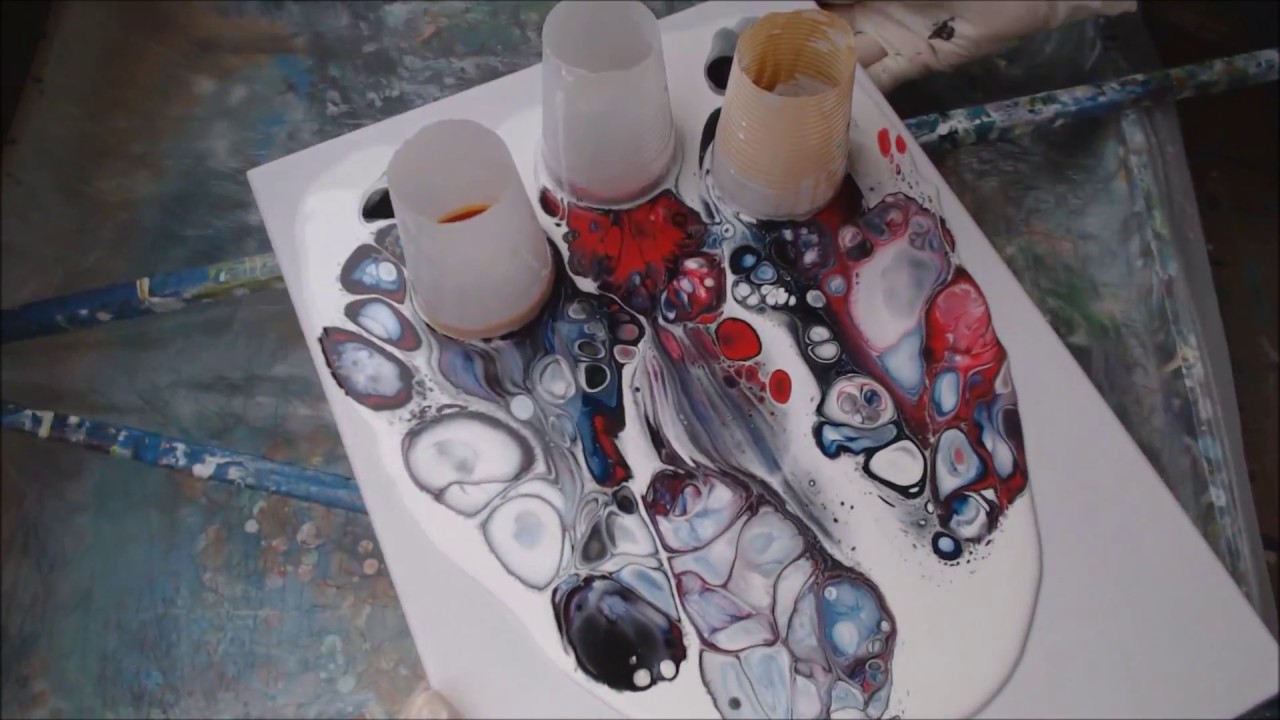 pouring painting with open cups ,big cells, Floetrol,Wasser,Silikon. Acrylfarben gießen. (23)