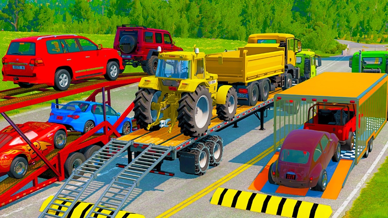 Flatbed Truck Mcqueen | Transportation with Truck - Pothole vs Car #05 - BeamNG.Drive