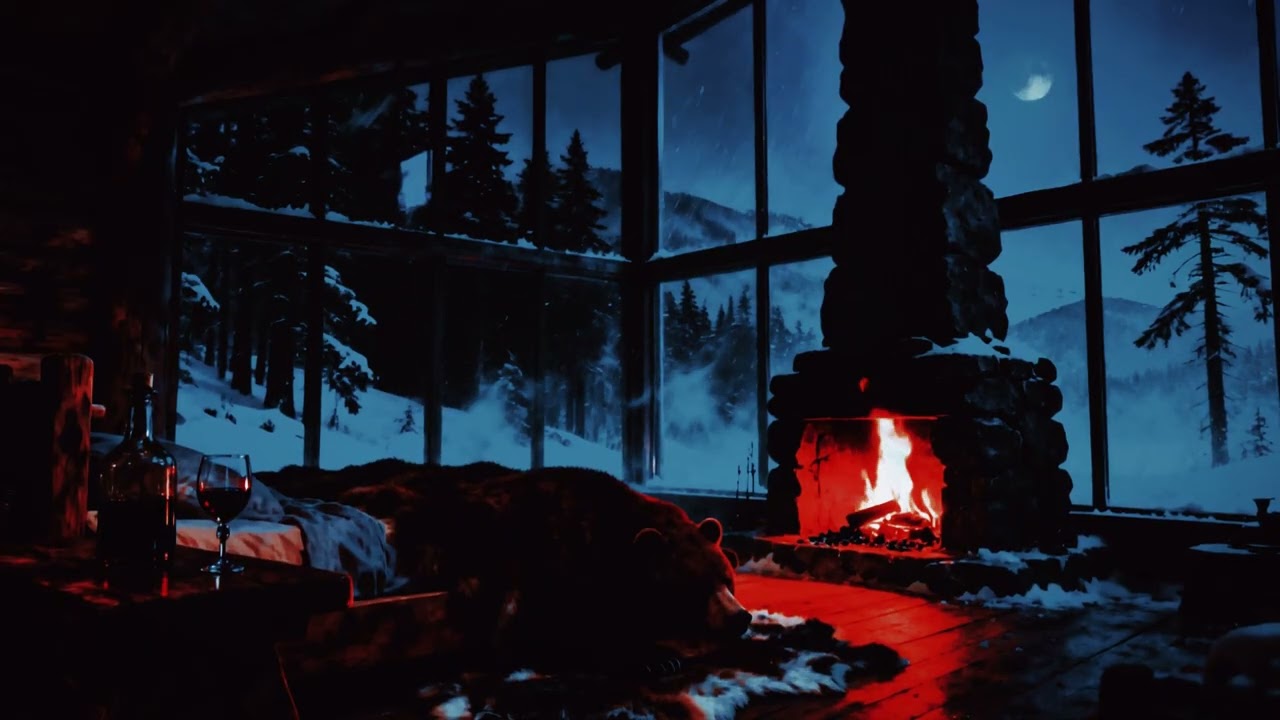 Cozy Winter Cabin Ambience 🔥 Pretty Crackling Fireplace & Soft Falling Snow 😴 No Ads Insomnia Free