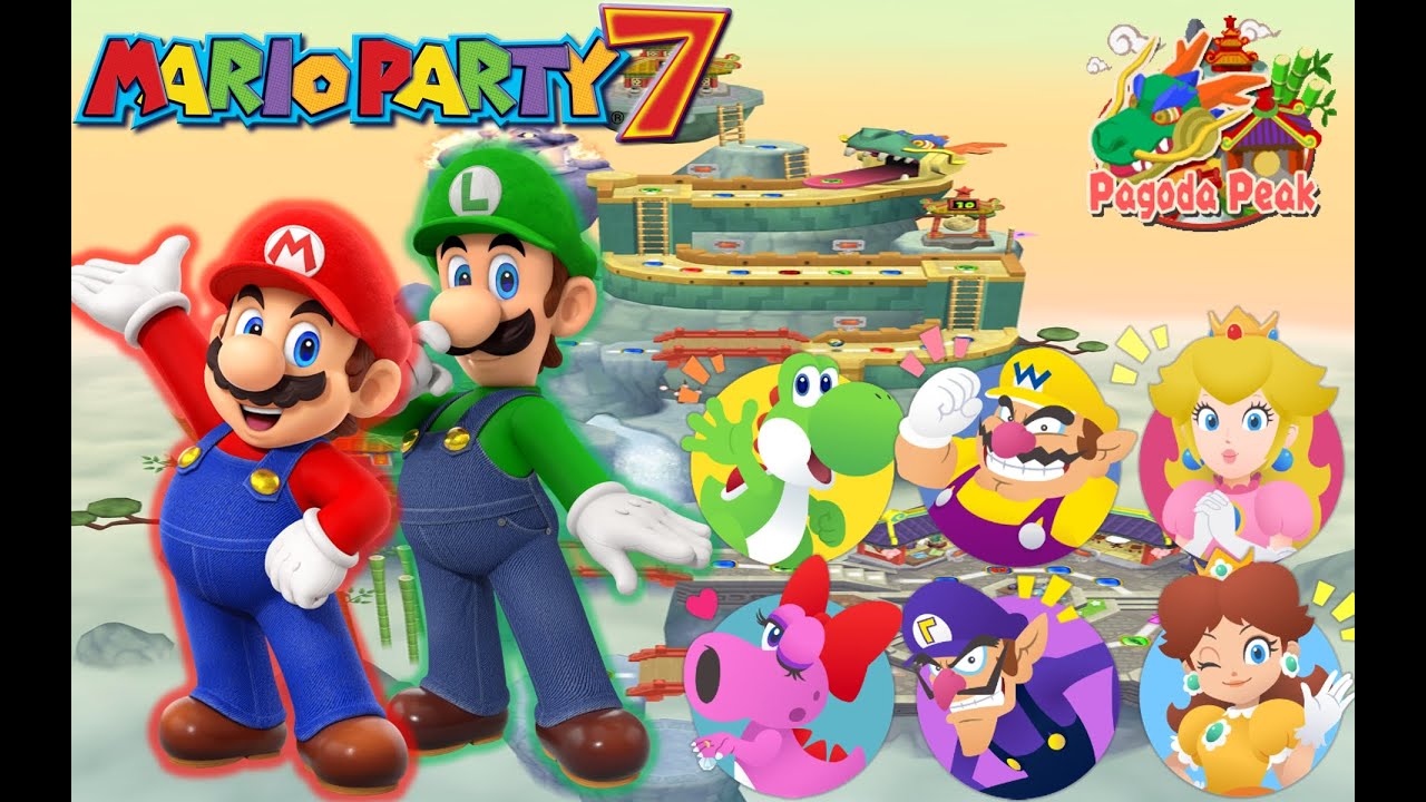 Mario Party 7 - Mario & Luigi vs Yoshi & Birdo vs Wario & Waluigi vs Peach & Daisy - Pagoda Peak