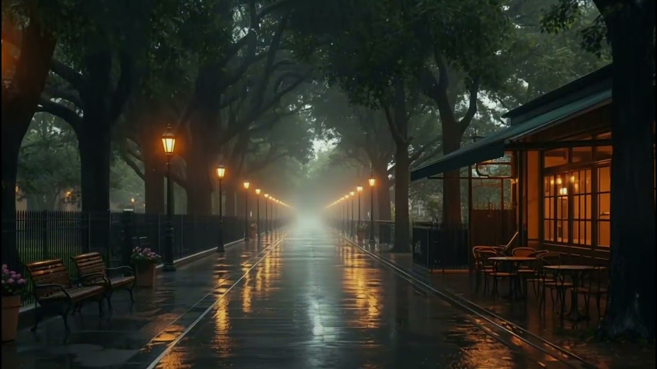 Rainy Evening in a Cozy European Street 🌧️ Piano Music for Sleep