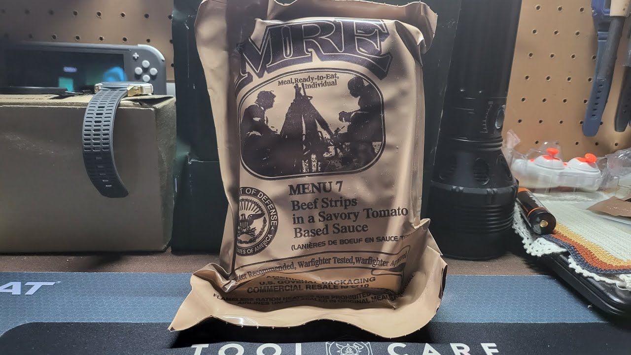 U.S MRE #7 BEEF STRIPS IN A SAVORY TOMATO BASED SAUCE