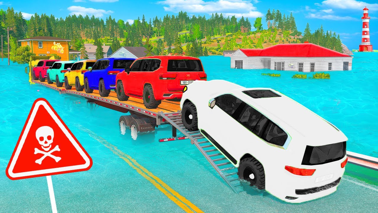 LITTLE Car Carrier Truck vs GIANT Speed Bumps – Big vs Little Fun – BeamNG Ep.6 🚗