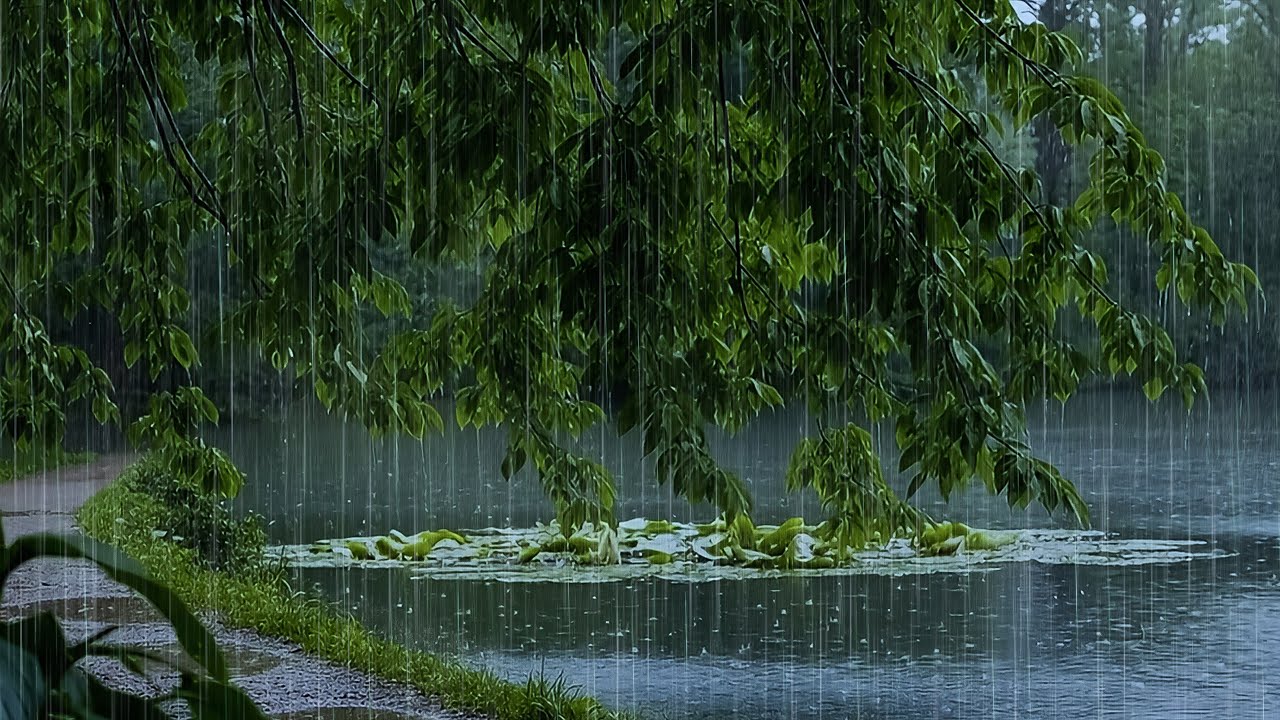 Natural Rain on a Forest Lake | ASMR Forest Rain to Reduce Stress, Calm Mind & Fall Asleep Fast