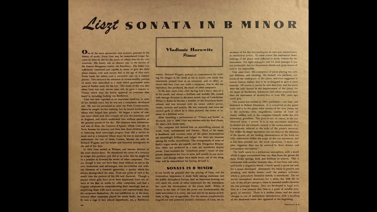 Vladimir Horowitz plays Liszt Sonata in B minor (1932) Raw Transfer