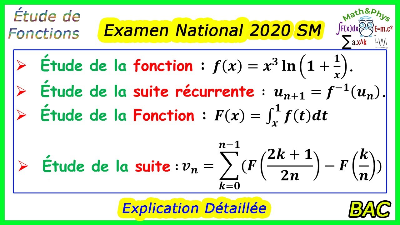 &Eacute;tude de Fonction - Sommes de Riemann - Suites - Examen National 2020 - 2 Bac SM - [Exercice 4]