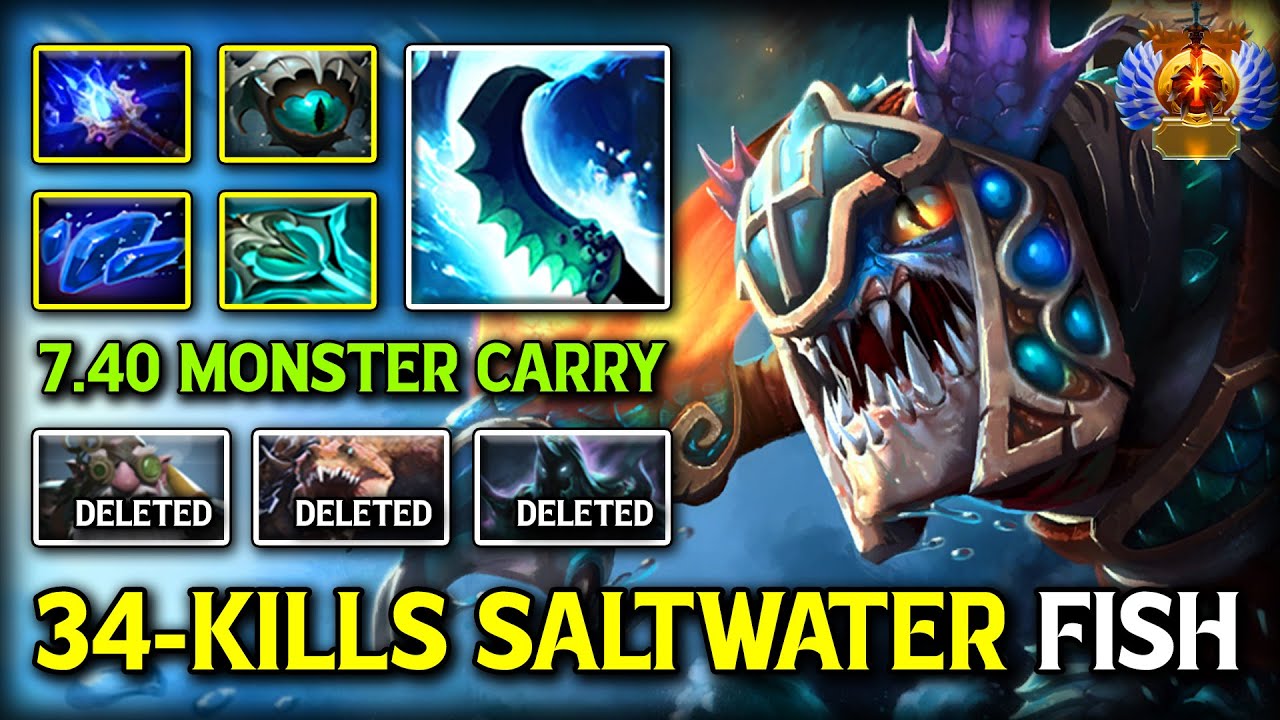 34-KILLS SALTWATER FISH CARRY Slark | Full aghs Effects + Eye of Skadi Build | 7.40 DotA 2