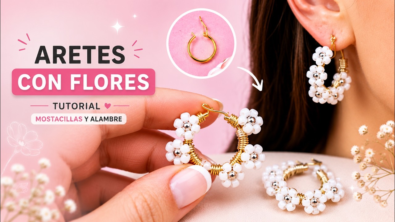 ARETES CON FLORES 🌼 tutorial argollas con mostacillas y alambre🌼DIY earrings