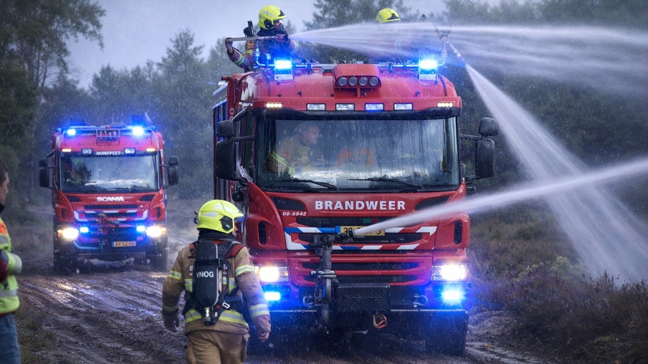 Natuurbrand | Brandweerkorpsen van Elburg en Nunspeet oefenen natuurbrandbestrijding