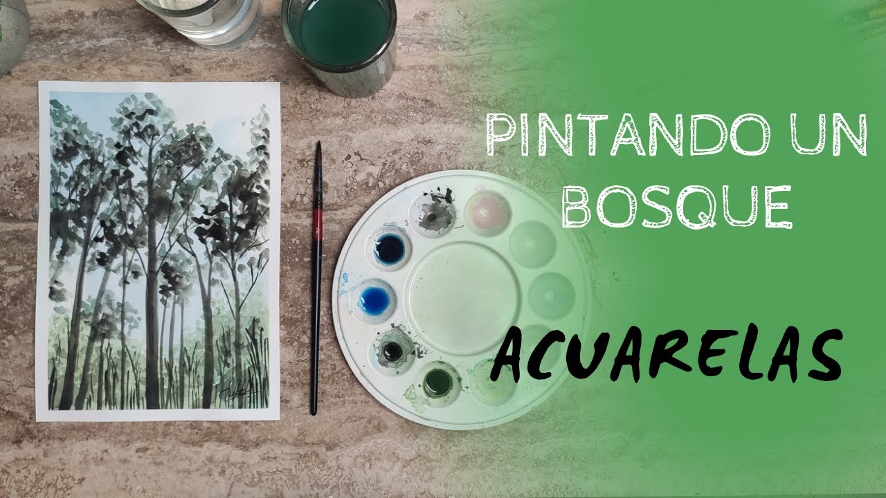 watercolor | pintando un bosque con acuarelas facil y simple...