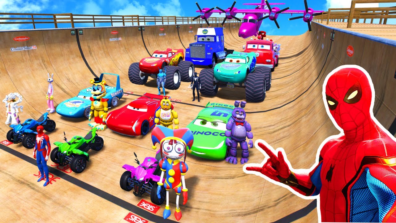 GTAV SPIDER-MAN 2, FIVE NIGHTS AT FREDDY'S, THE AMAZING DIGITAL CIRCUS Join in Epic New Stunt Racing