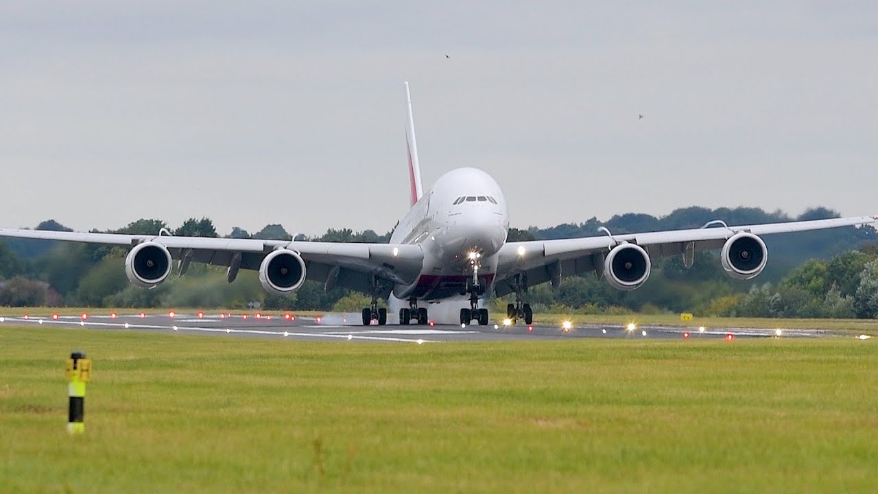 Emirates A380 - Landing at Manchester Airport