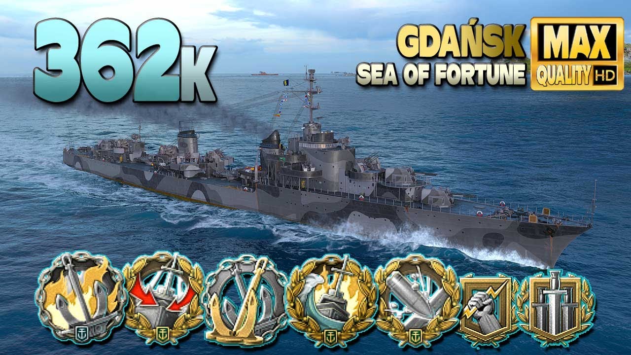 эсминец Gdańsk: Огромный 363к на карте Sea of Fortune - World of Warships