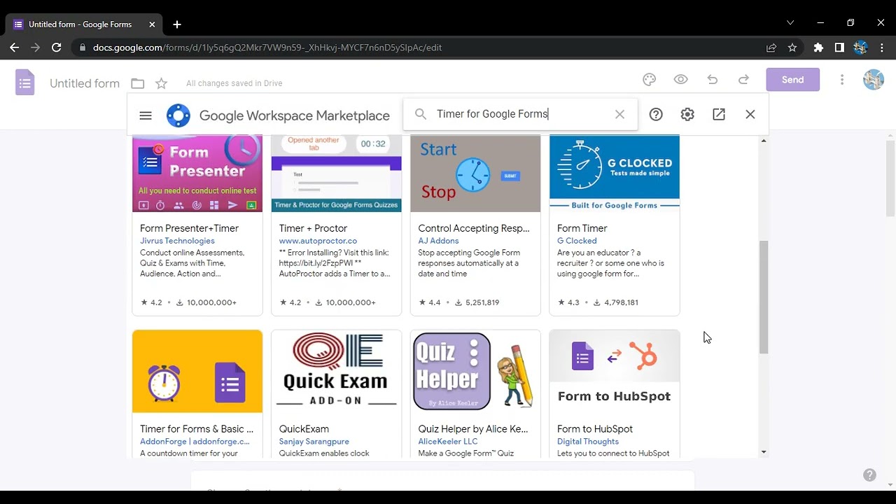 How to add Timer Add On in Google Forms?