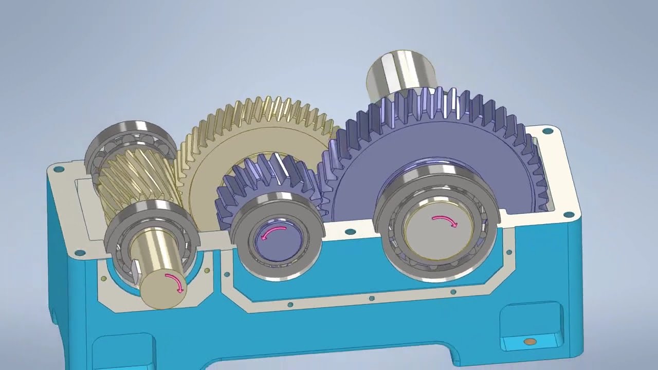 Design of Gearbox - Speed Reduction - Gear Ratio - Gears Mechanisms انيمشن لصندوق تروس بمرحلتى تخفيض