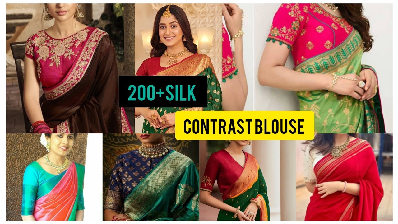 Latest Silk Saree Contrast Blouse/Silk Sarees With ContrastBlouse Designs/blouse collection 