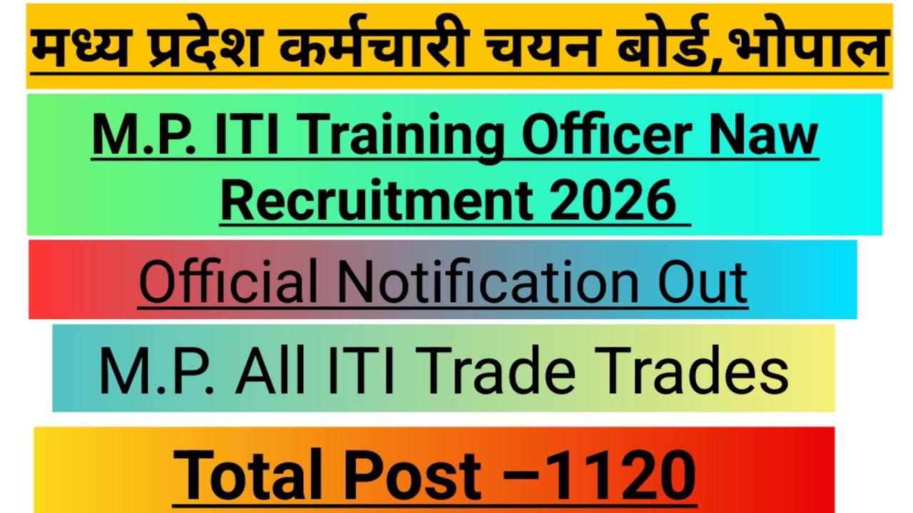Madhya Pradesh ITI training officer recruitment full notification out/MP training officer gov. Job