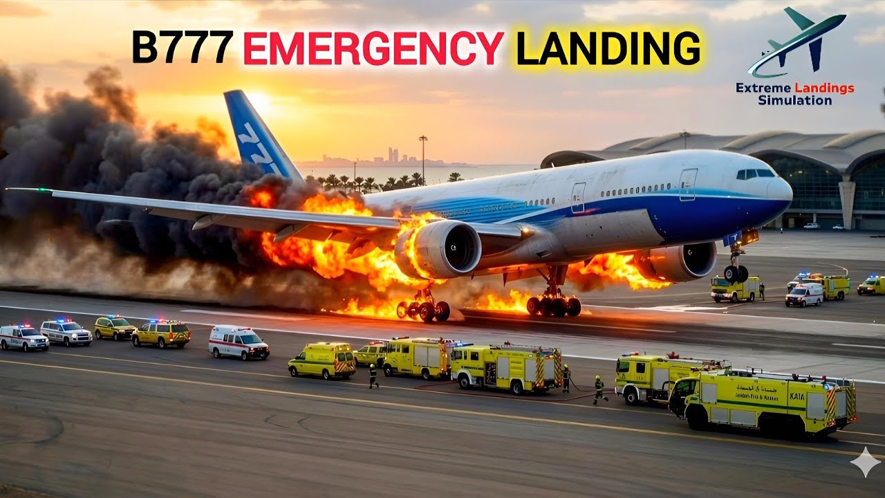 Extreme Landings: B777 Engine Fire + Faulty Tires Emergency Landing Jeddah 😱