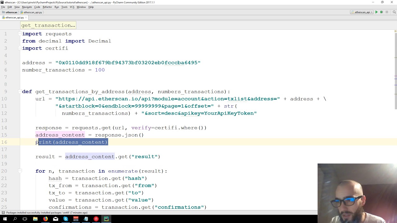 Получение транзакций по адресу &mdash; Etherscan API с Python 3, урок 3