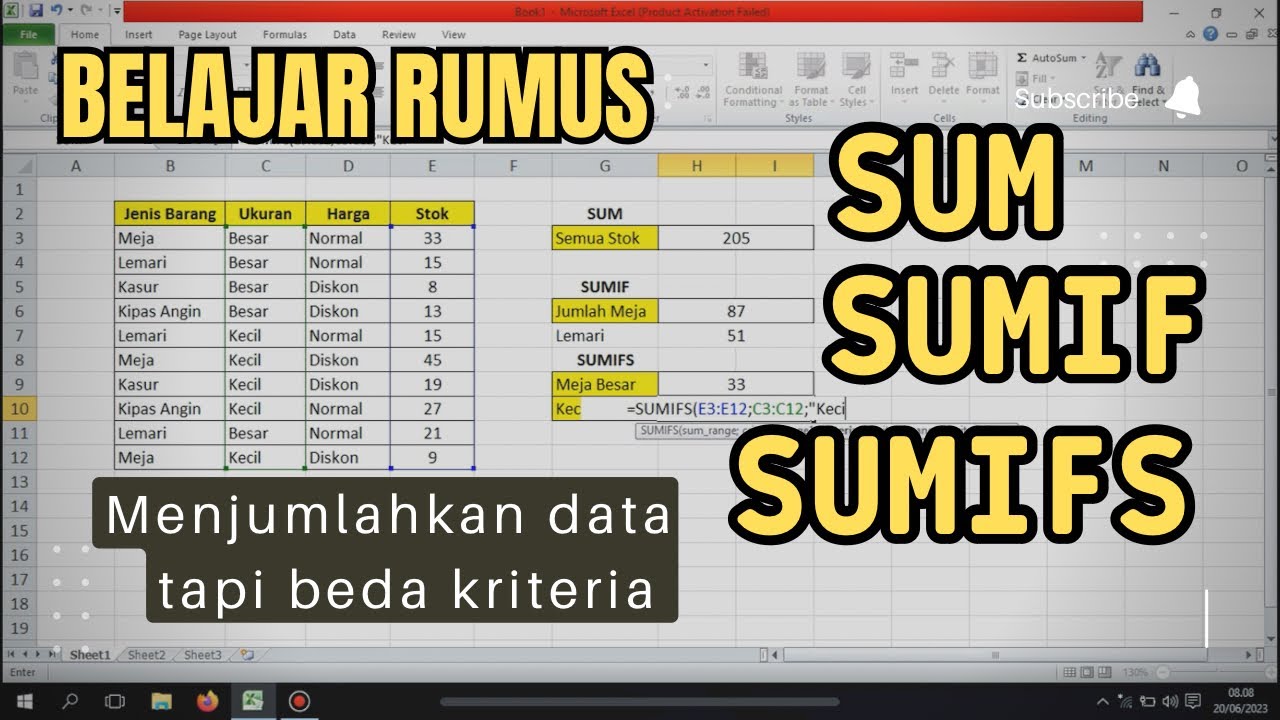 Menjumlahkan data dg rumus SUM,SUMIF,SUMIFS - Tutorial Microsoft Excel
