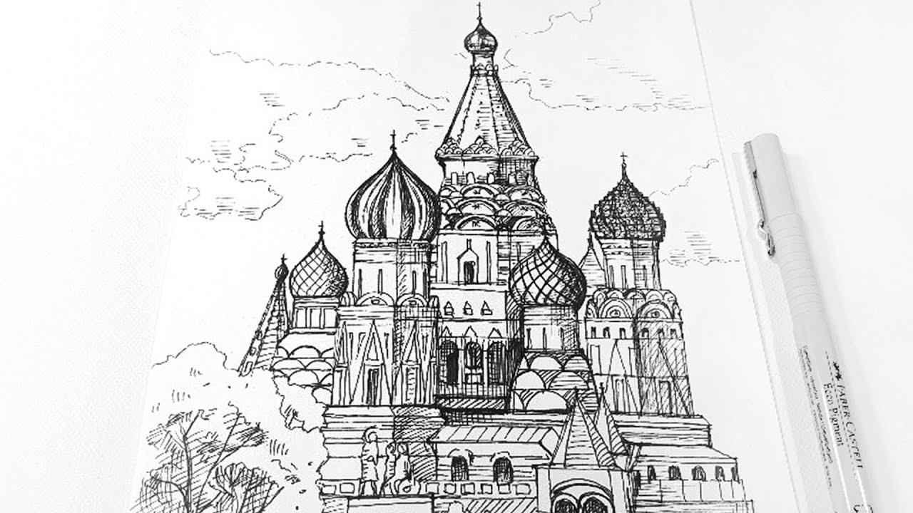 Saint Basil's Cathedral, Moscow (Vertical Video) - pen drawing sounds ASMR