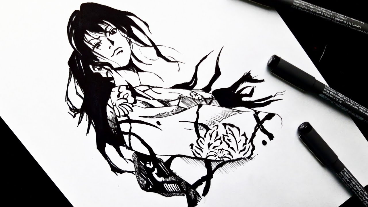 Drawing a MANGA GIRL in kimono (easy) || speed drawing manga girl