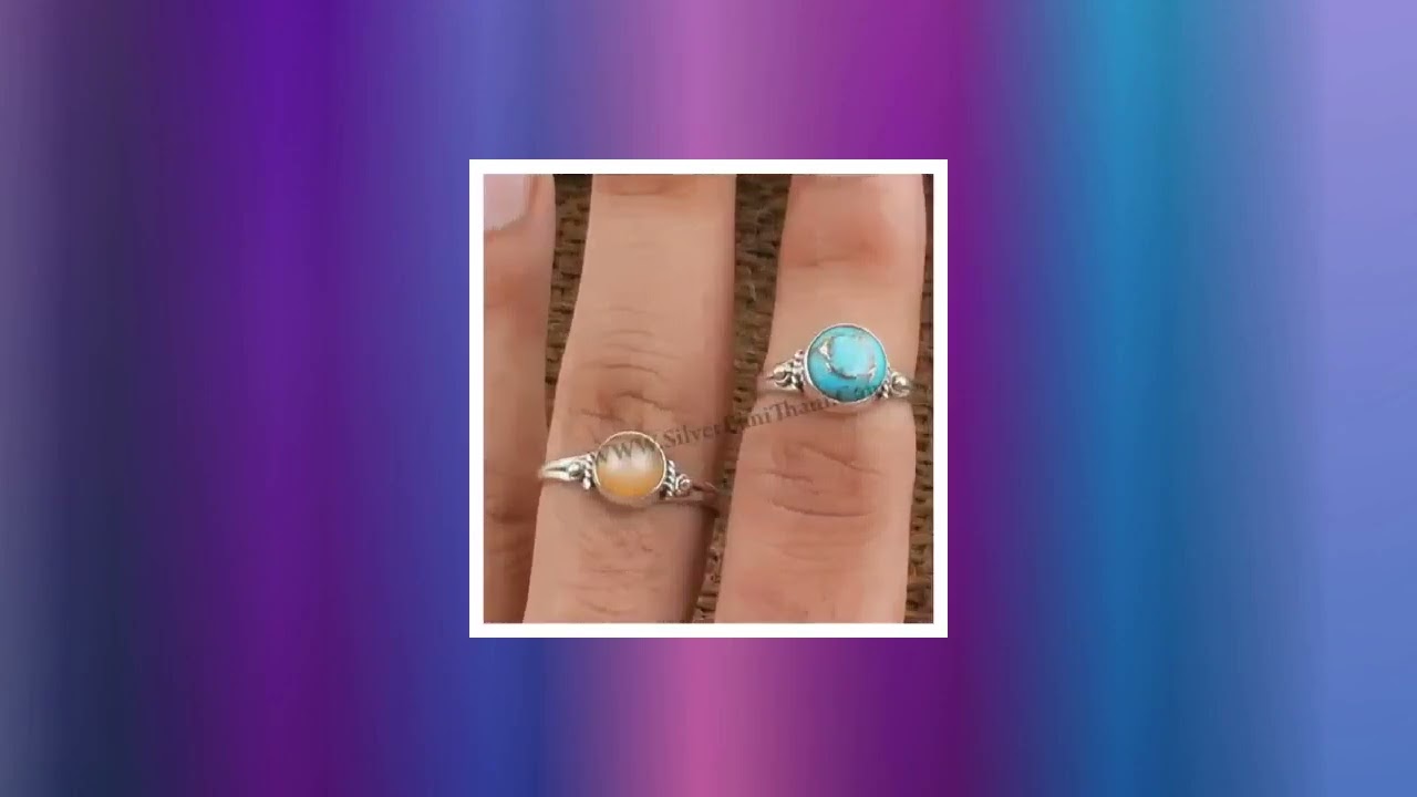 Boho Solid Silver Rings * 925 Sterling Silver Rings * Gemstone Ring *Round Shape Stone Ring * Dai...