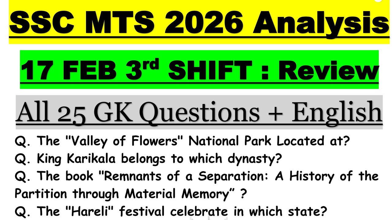 SSC MTS 3rd Shift 17 Feb 2026 Exam Analysis | Today Paper Review | SSC MTS GK Analysis