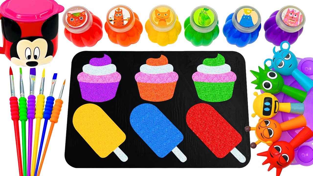 Satisfying Video l DIY How To Make BIG Oddly 3 Cupcake 3 Cream Glitter Rainbow & Lollipop Candy ASMR