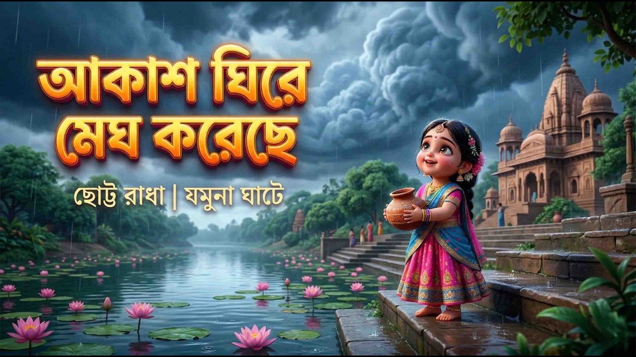 আকাশ ঘিরে মেঘ করেছে 🌸 | ছোট্ট রাধা | যমুনা ঘাটে | Bengali Kids Devotional Song | Chhoto Gopala TV