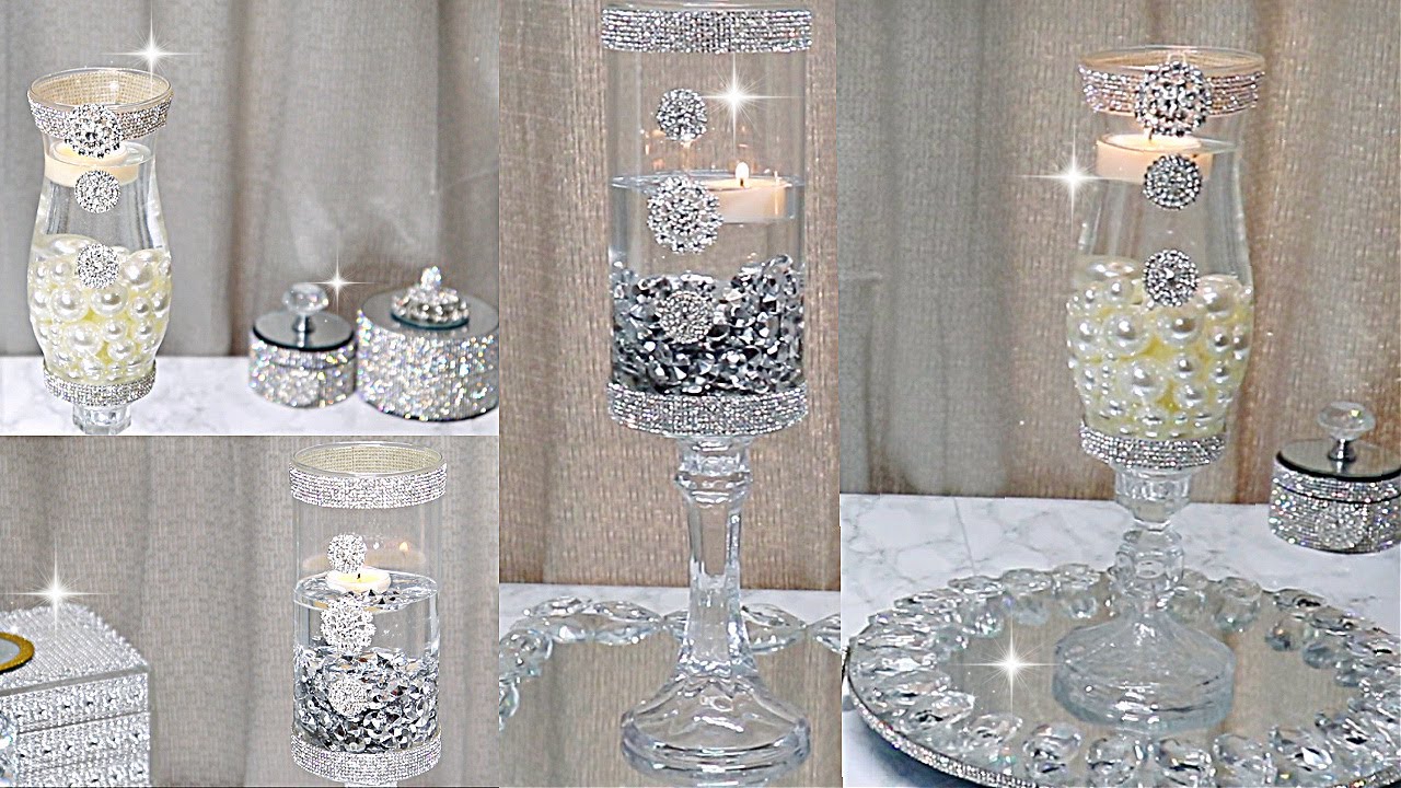 CANDLE DISPLAY CRYSTAL TRIM VASES DIY Room Decor DIY Room Decorating Ideas DIY