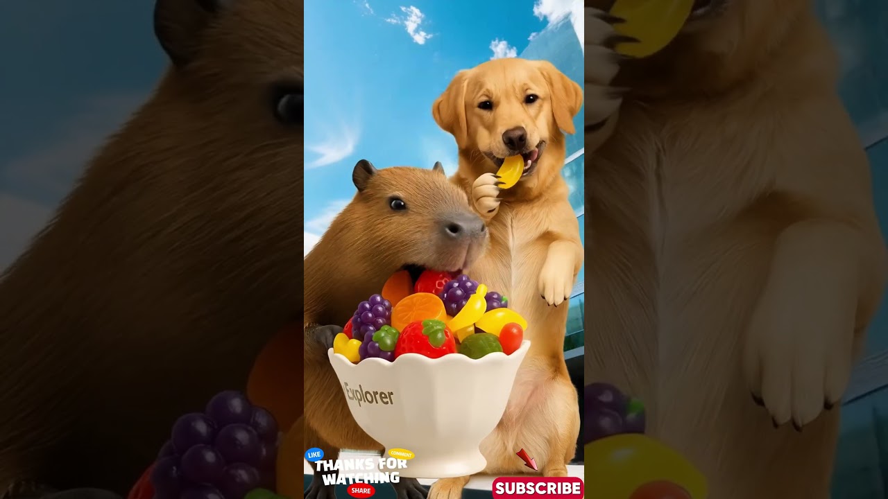 Capybara & Dog Eat Fruit Jelly Candy 🍓🐶✨ | Cute Animal ASMR & Capy Explorer #shorts #capybara #dog
