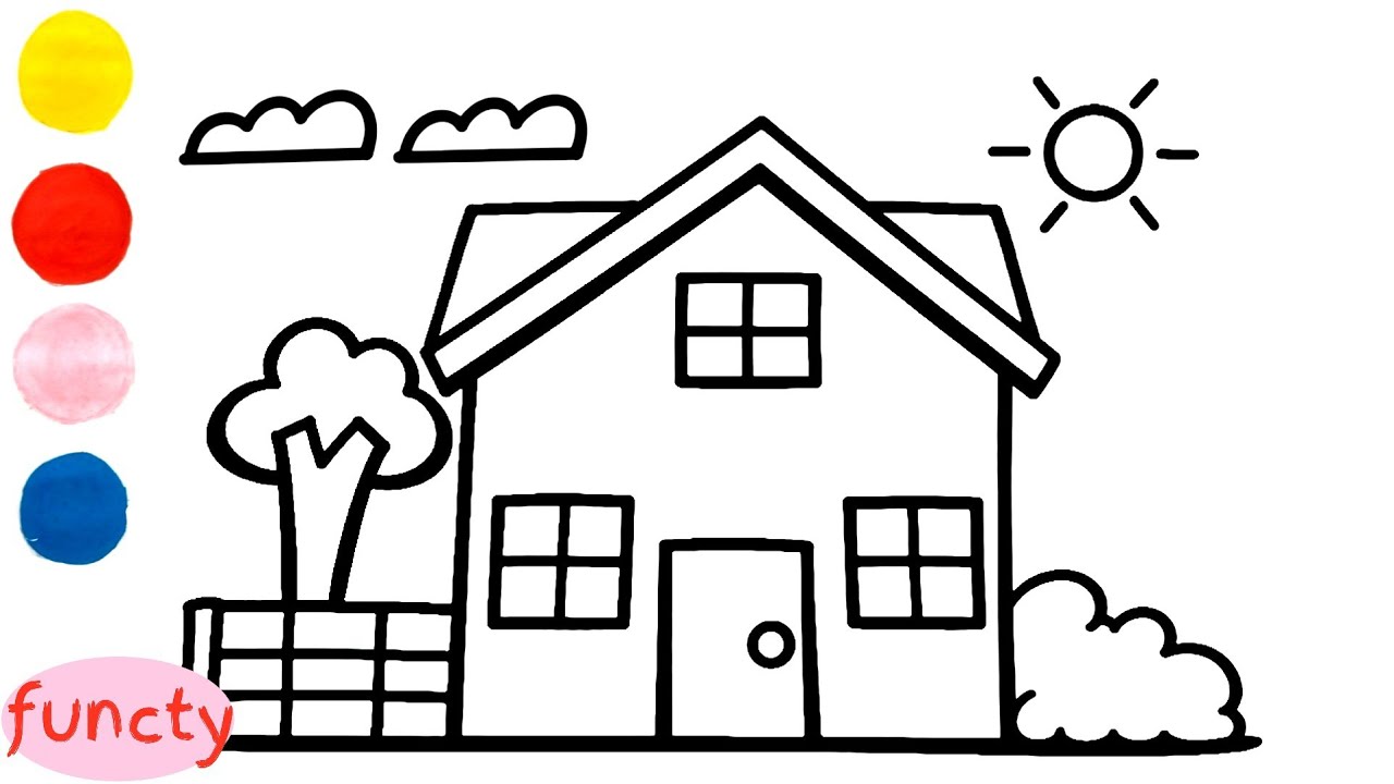 How to draw and color a traditional house for kids