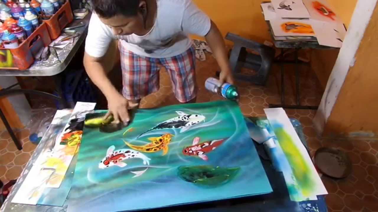 Koi fish spray paint art