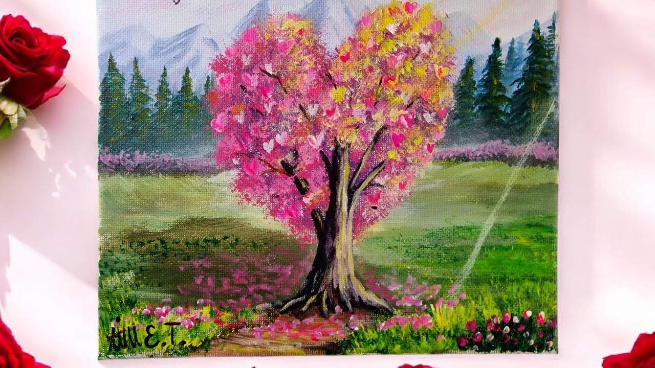 Painting a Love Tree | Relaxing Acrylic Painting Process