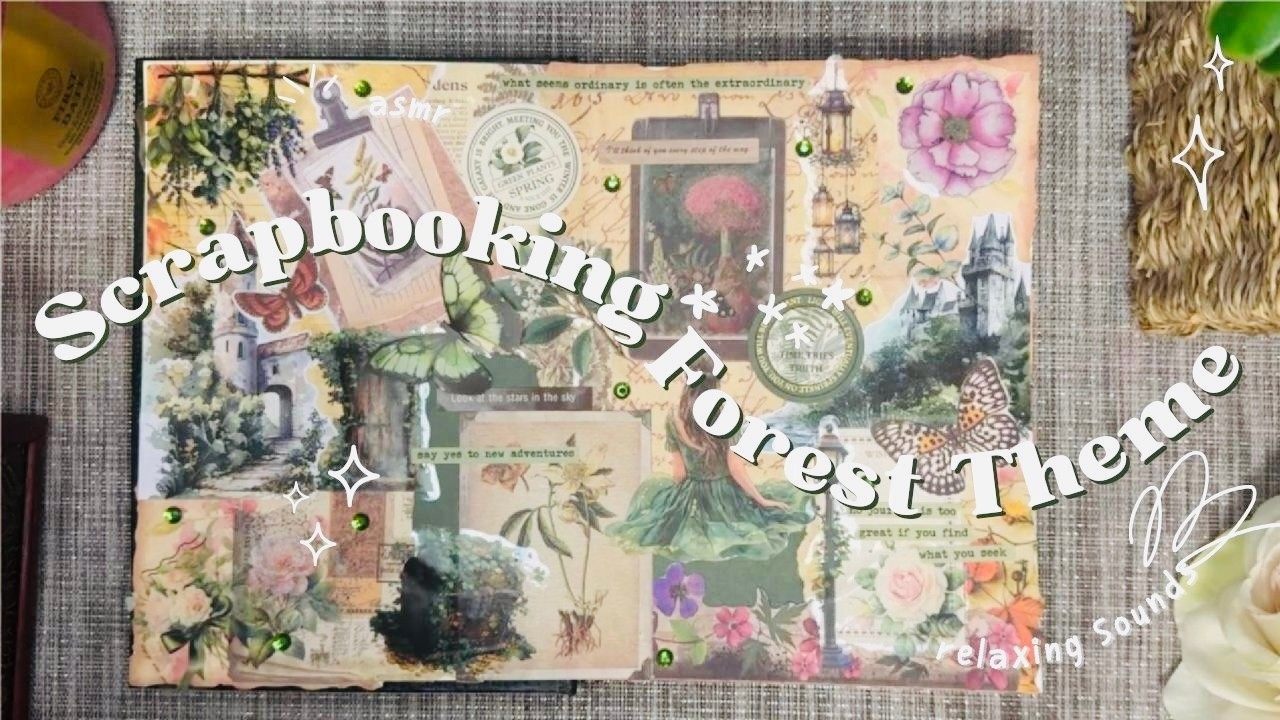 Scrapbooking ASMR for Sleep 🌿📖 | Soft Paper Sounds | No Talking | Forest Theme 🍃📖