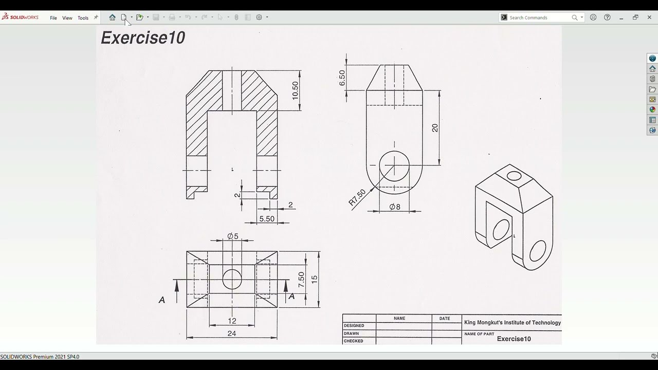 สอนการสร้างชิ้นงาน 3 มิติ Exercise 10 ด้วยโปรแกรม Solidworks